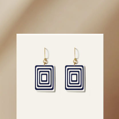Pearlescent White & Navy Rectangle Geometric Earrings