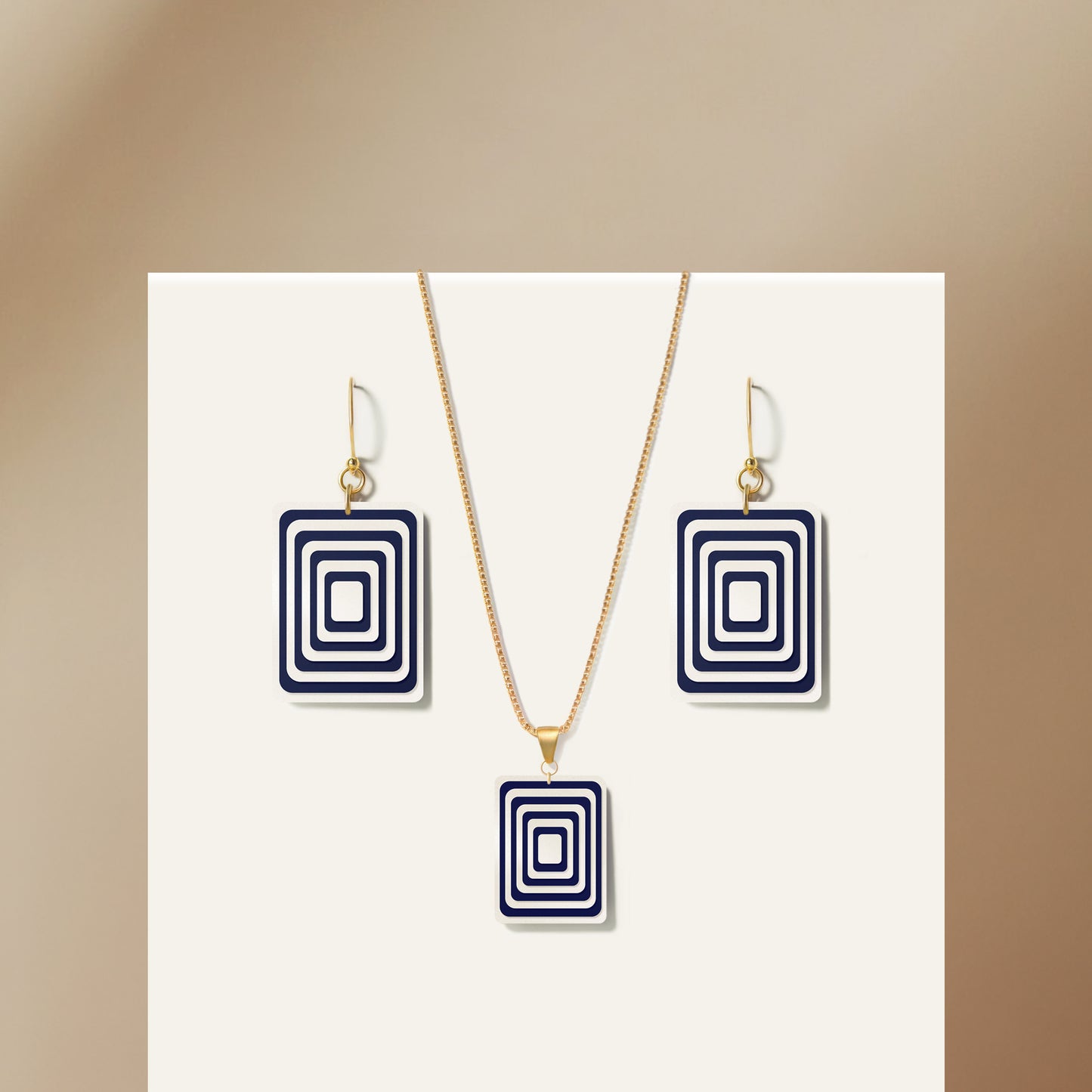 Pearlescent White & Navy Rectangle Geometric Matching Set