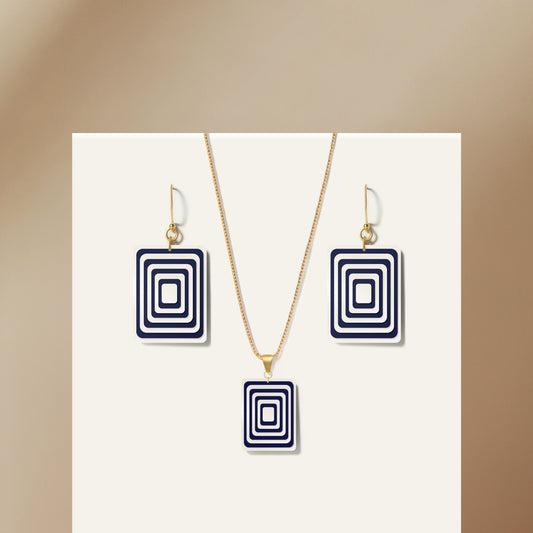 Pearlescent White & Navy Rectangle Geometric Matching Set