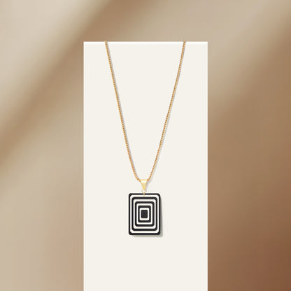 Black & Pearlescent White Rectangle Geometric Necklace