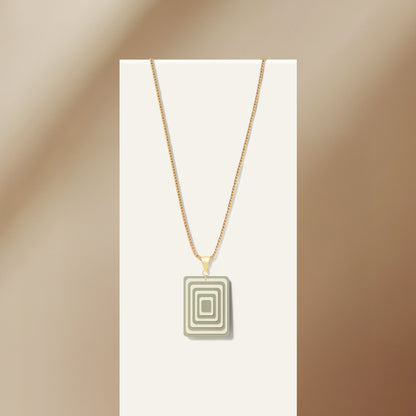 Green & Cream Rectangle Geometric Necklace