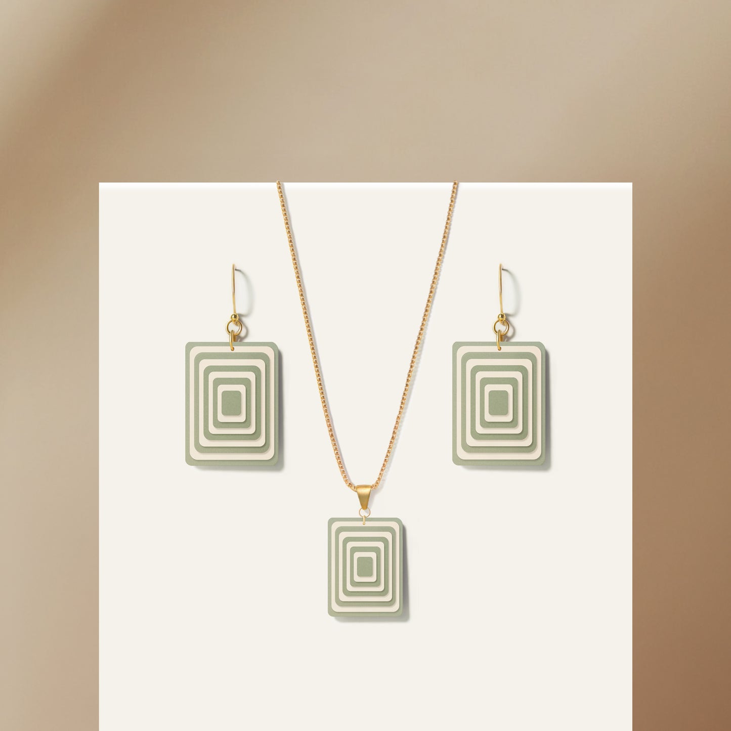 Green & Cream Rectangle Geometric Matching Set