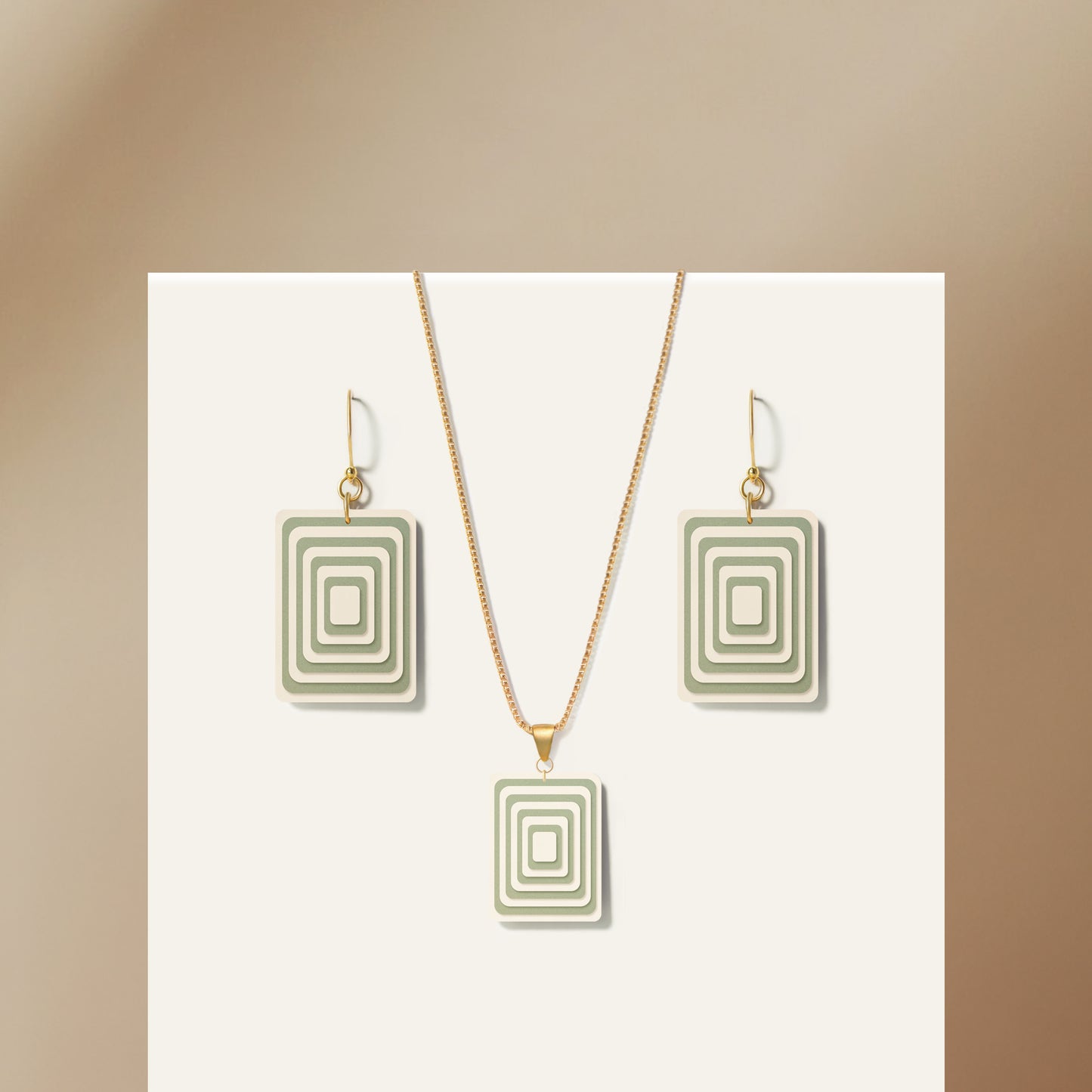 Cream & Green Rectangle Geometric Matching Set