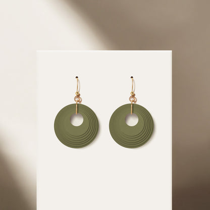 Khaki Green Circular Earrings