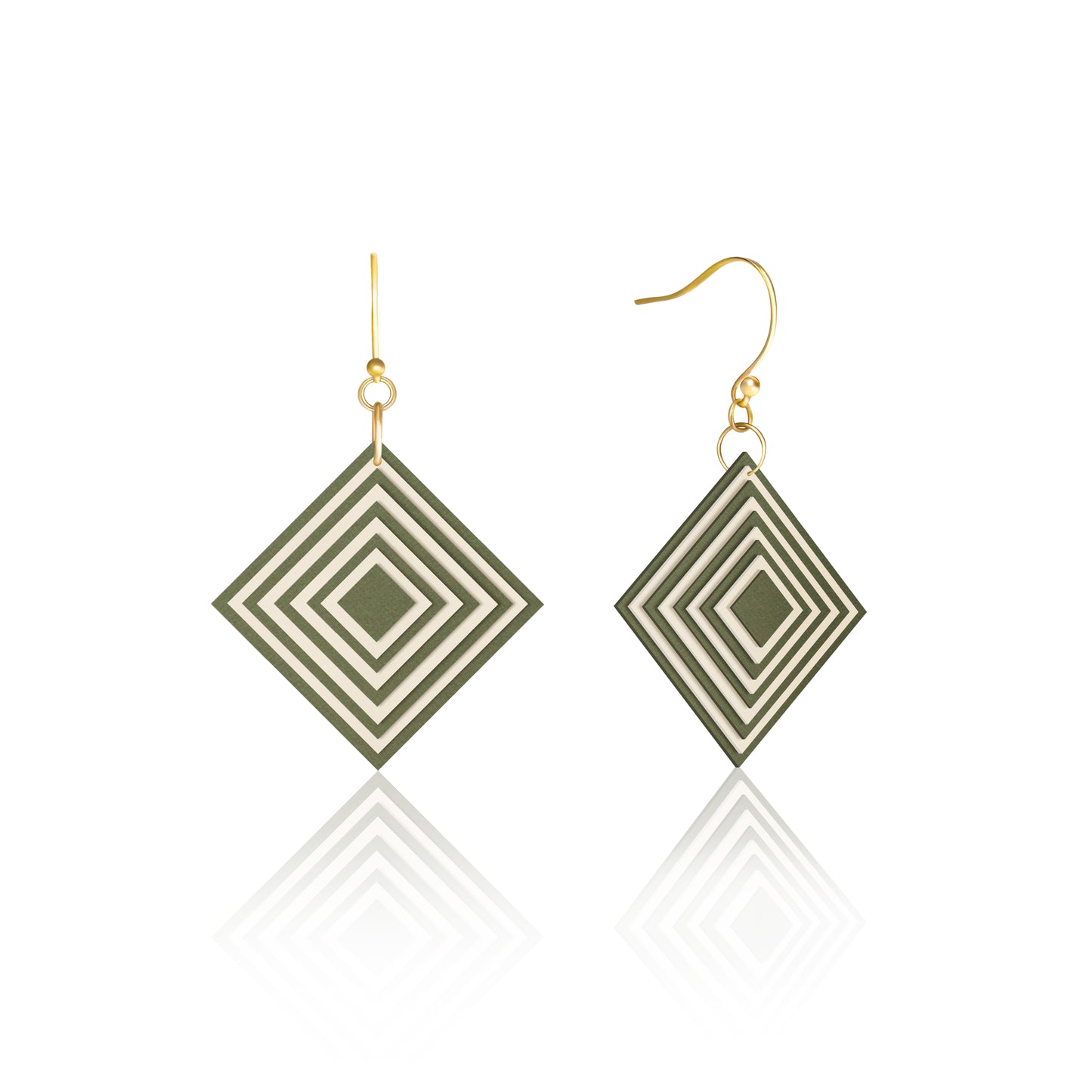 Khaki & Cream Diamond Geometric Earrings