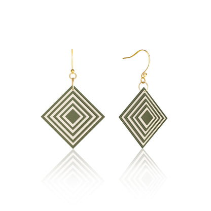 Khaki & Cream Diamond Geometric Earrings
