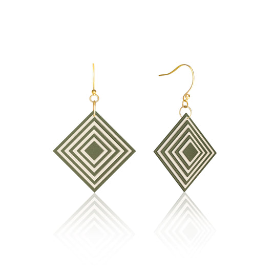 Khaki & Cream Diamond Geometric Earrings