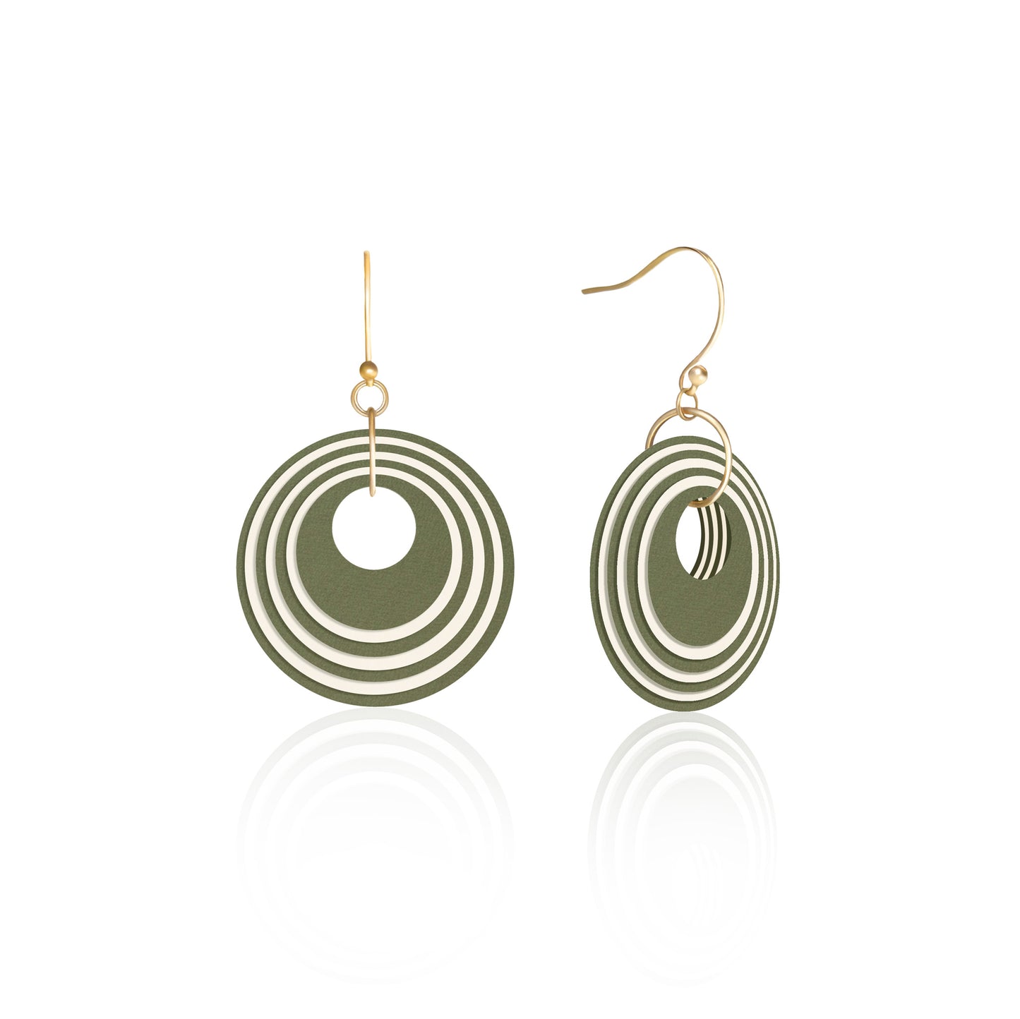 Khaki & Cream Stripey Circular Earrings