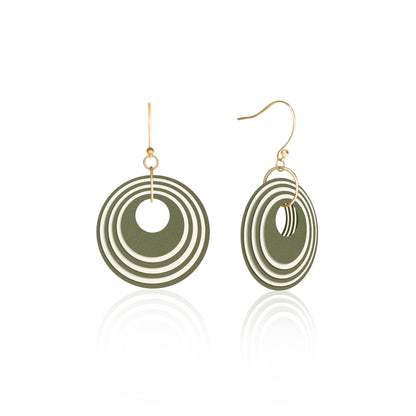 Khaki & Cream Stripey Circular Earrings