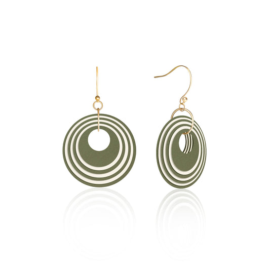Khaki & Cream Stripey Circular Earrings