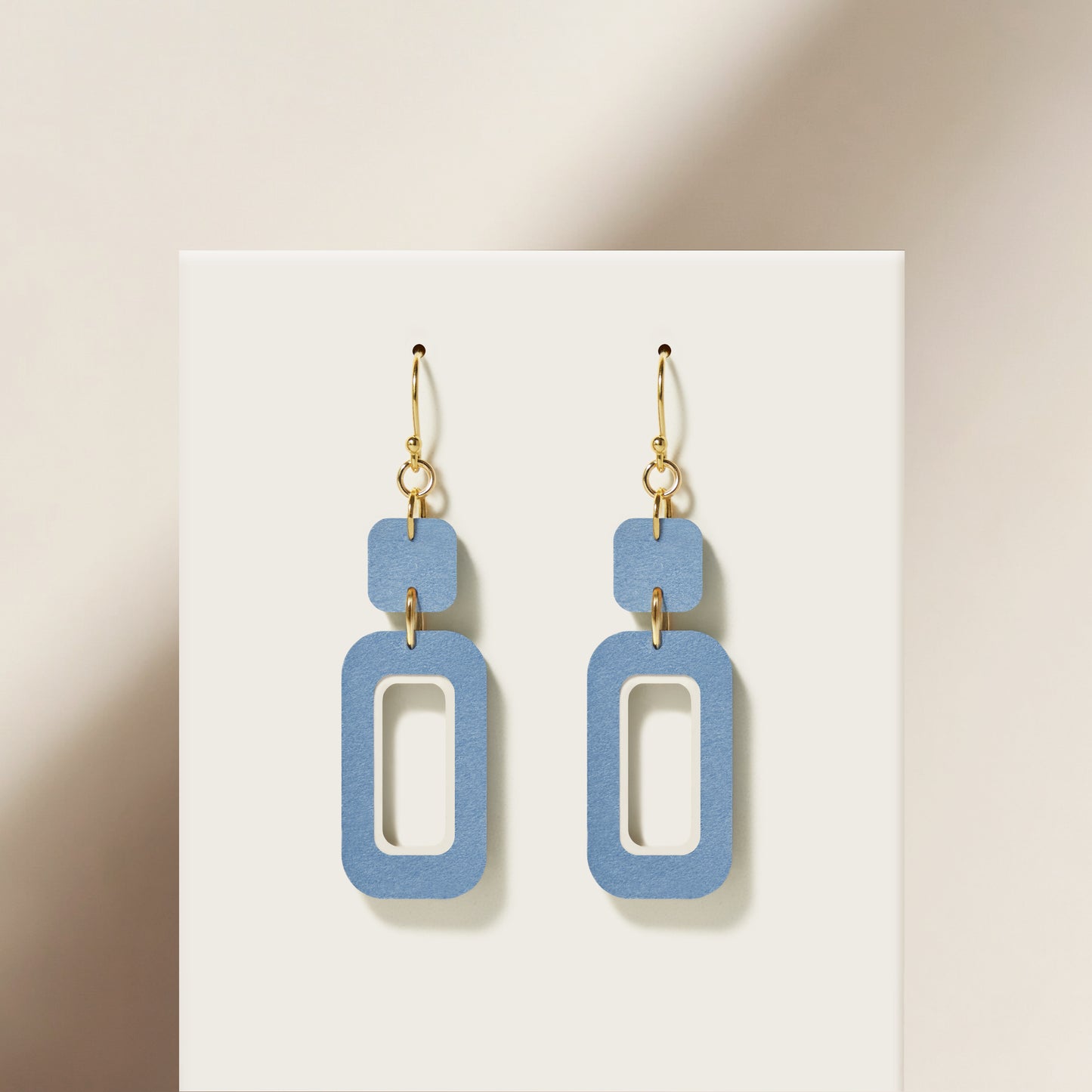 Blue & Cream Double-Drop Rectangle Earrings