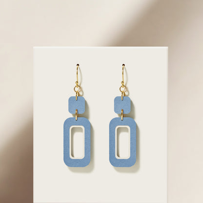 Blue & Cream Double-Drop Rectangle Earrings