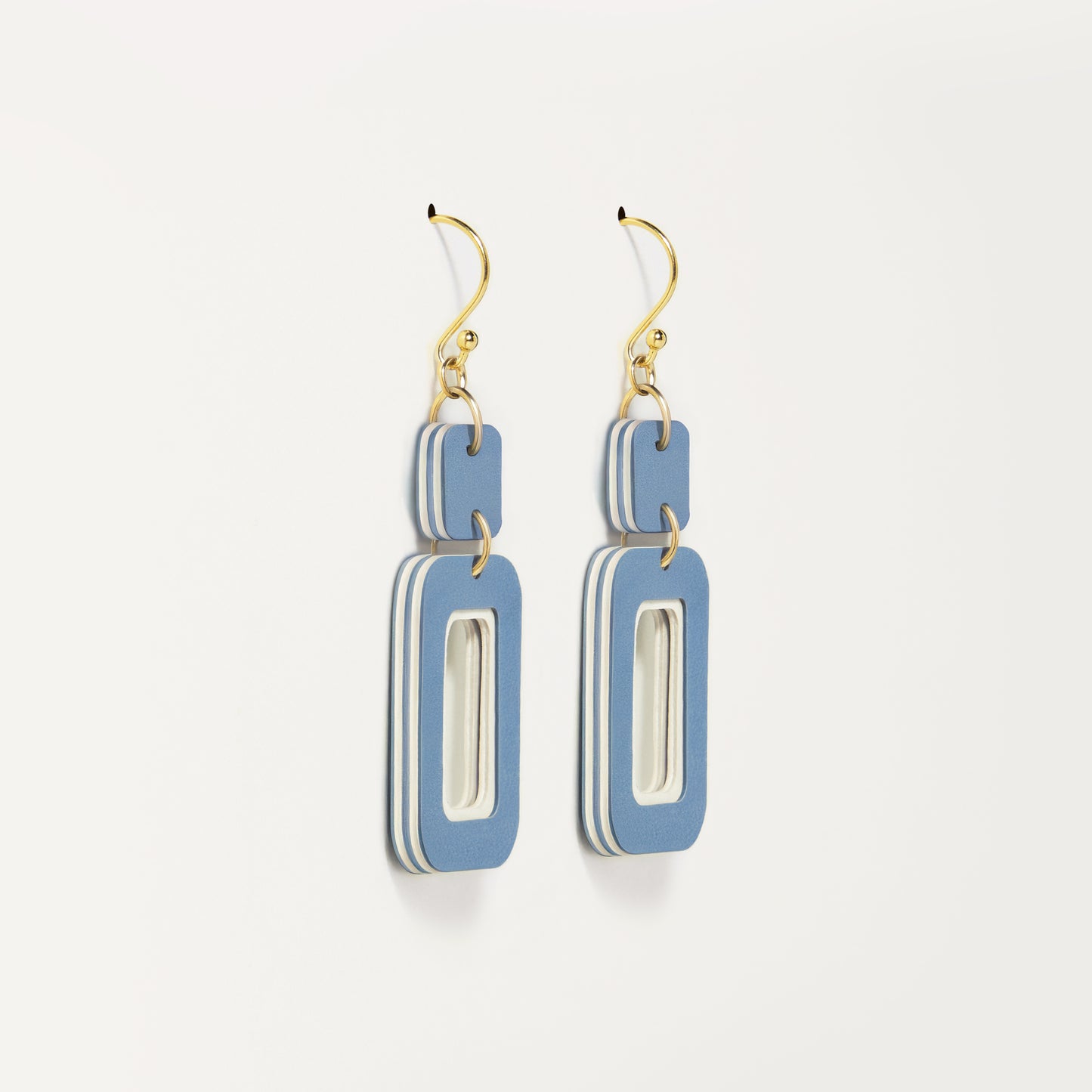 Blue & Cream Double-Drop Rectangle Earrings