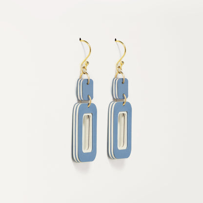 Blue & Cream Double-Drop Rectangle Earrings