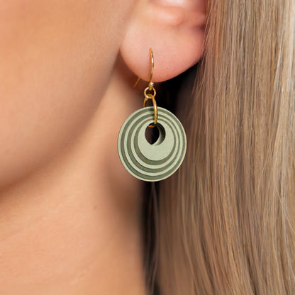 Olive & Khaki Stripey Circular Earrings