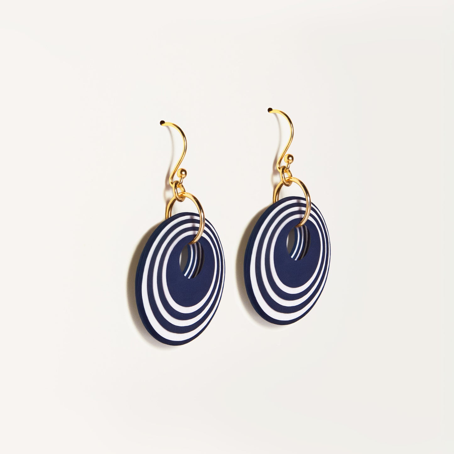 Navy &  Pearlescent White Stripey Circular Earrings