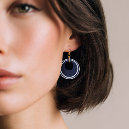 Navy & Pearlescent White Circular Earrings