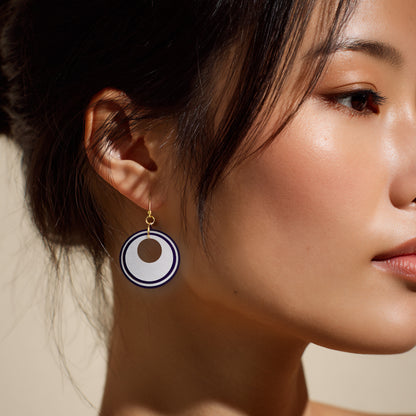 Pearlescent White & Navy Circular Earrings