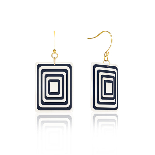 Pearlescent White & Navy Rectangle Geometric Earrings