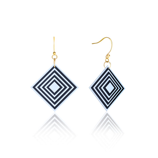 Blue & Navy Diamond Geometric Earrings