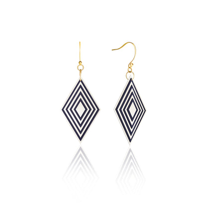 Pearlescent White & Navy Diamond Geometric Earrings