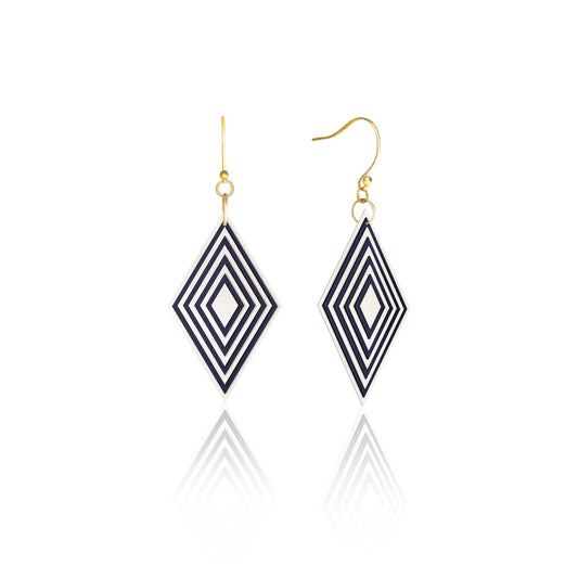 Pearlescent White & Navy Diamond Geometric Earrings