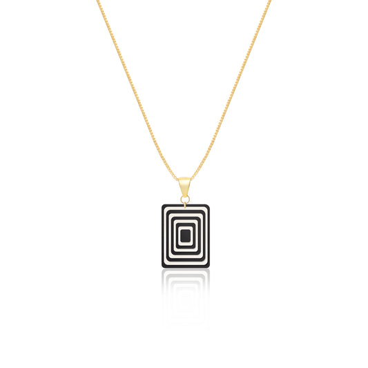 Black & Pearlescent White Rectangle Geometric Necklace