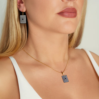 Black & Pearlescent White Rectangle Geometric Matching Set