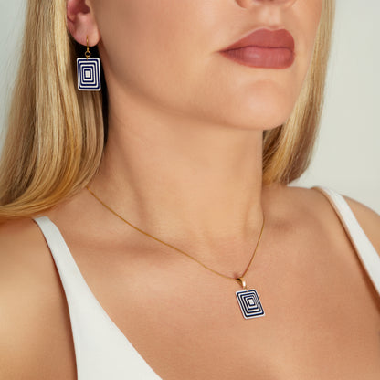 Pearlescent White & Navy Rectangle Geometric Matching Set