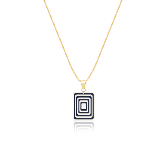 Pearlescent White & Navy Rectangle Geometric Necklace