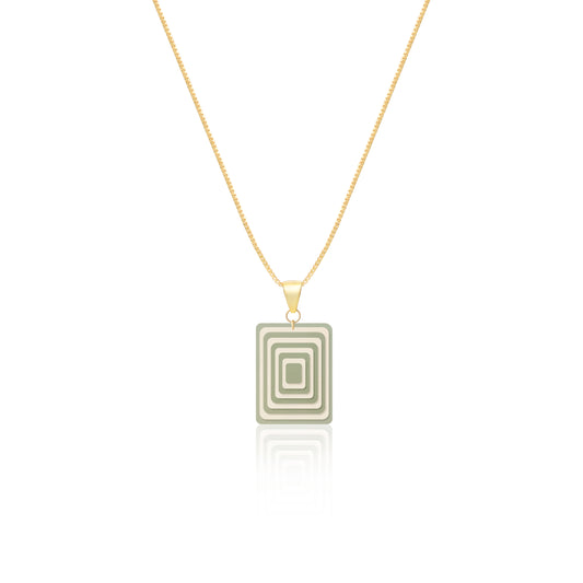 Green & Cream Rectangle Geometric Necklace