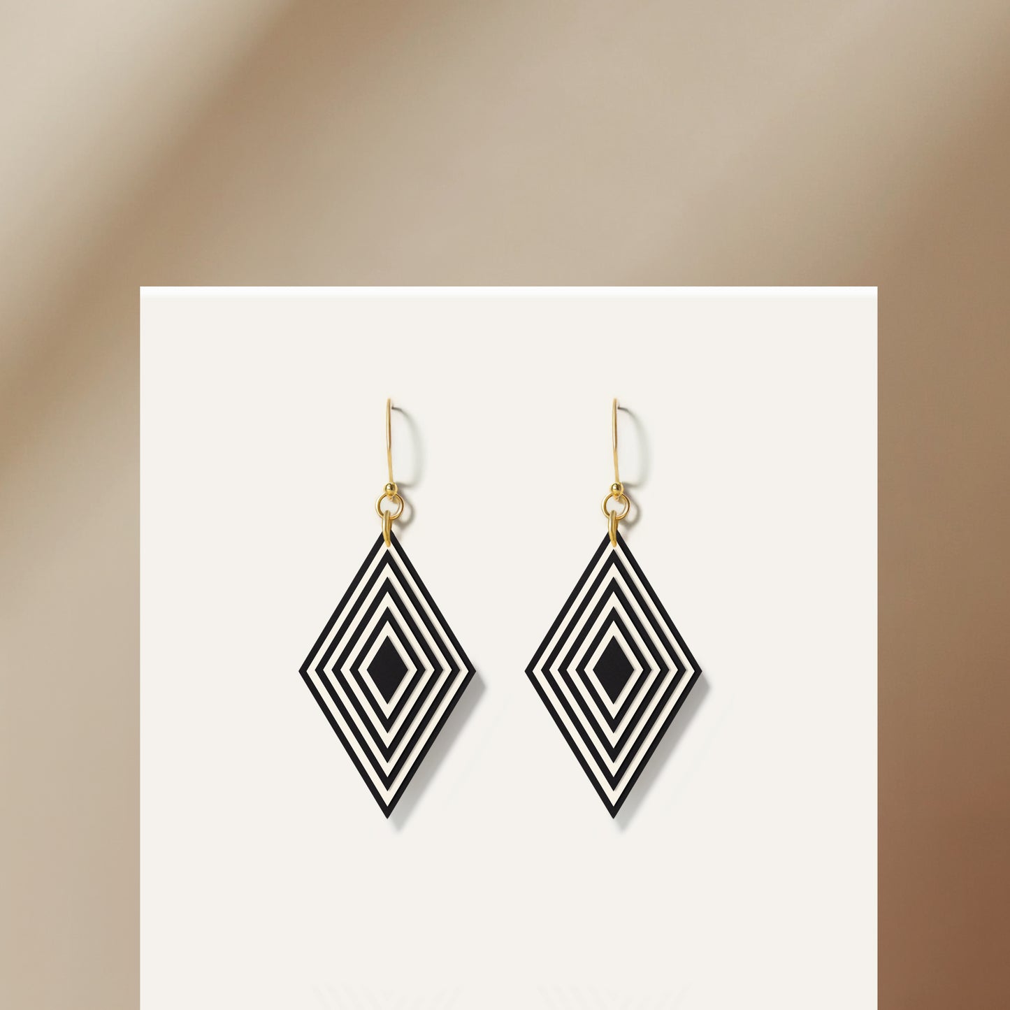 Black & Pearlescent White Diamond Geometric Earrings