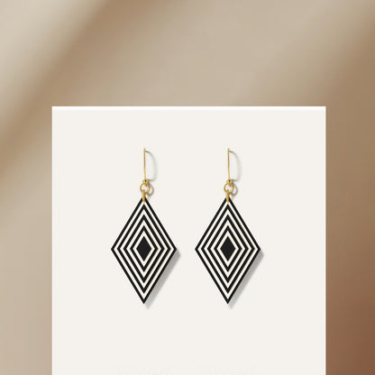 Black & Pearlescent White Diamond Geometric Earrings