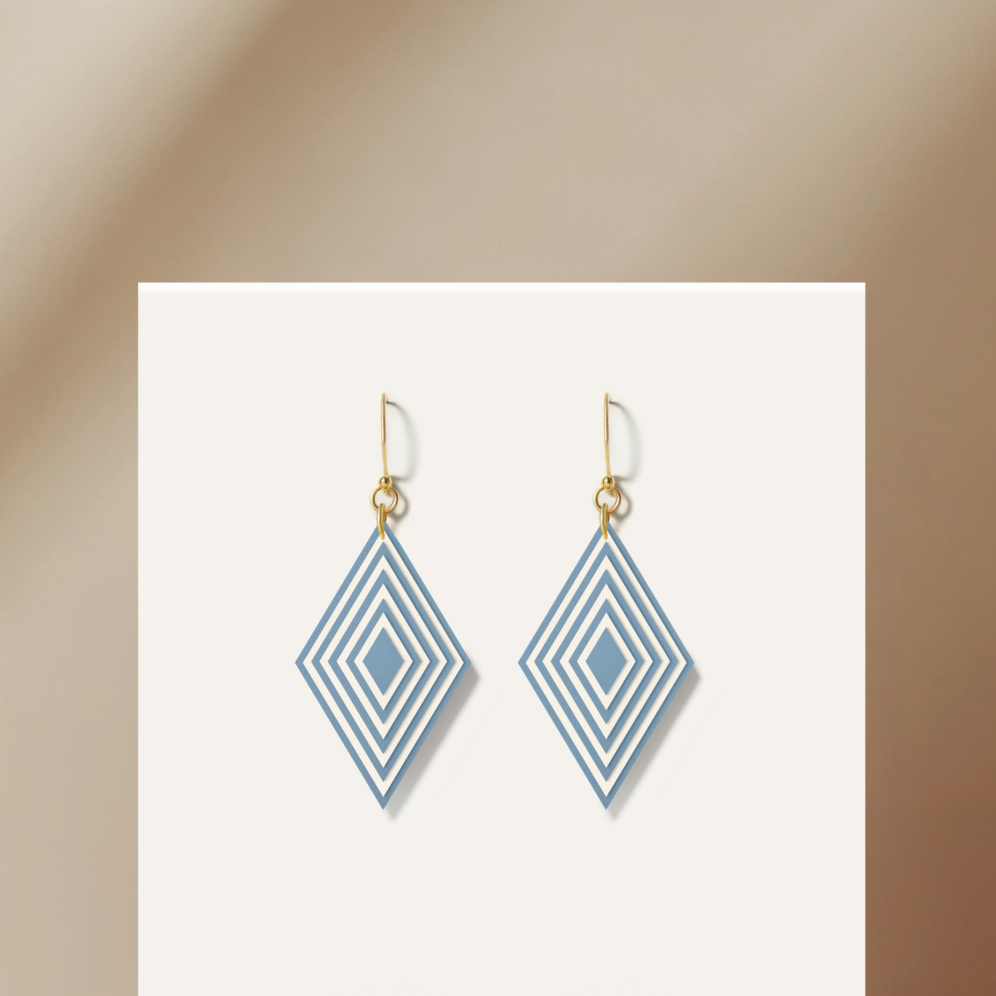 Blue & Cream Diamond Geometric Earrings