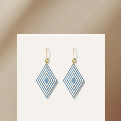 Blue & Cream Diamond Geometric Earrings