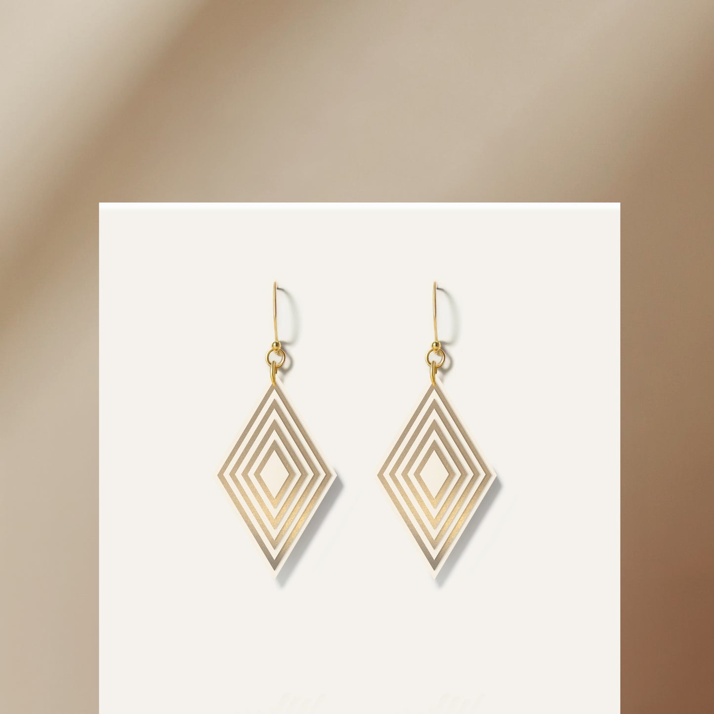 Cream & Pearlescent Taupe Diamond Geometric Earrings