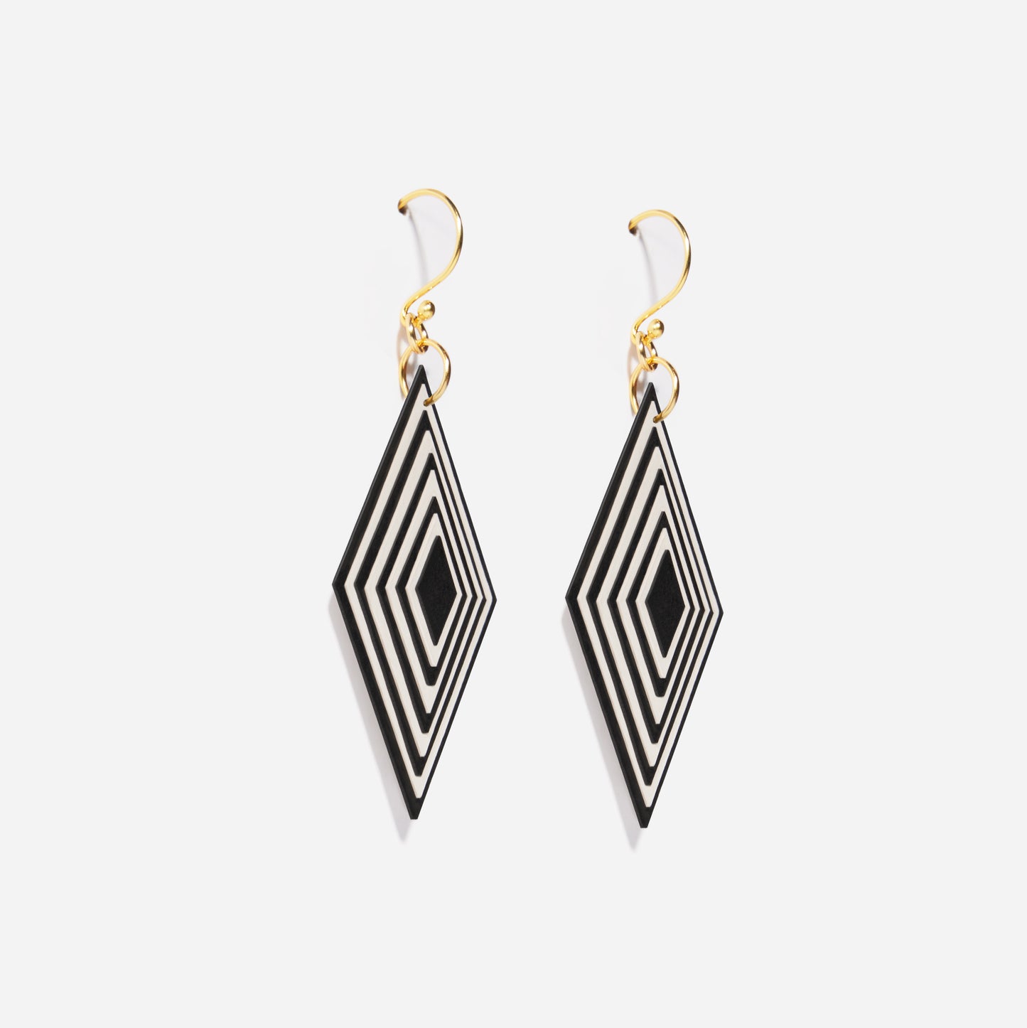 Black & Pearlescent White Diamond Geometric Earrings