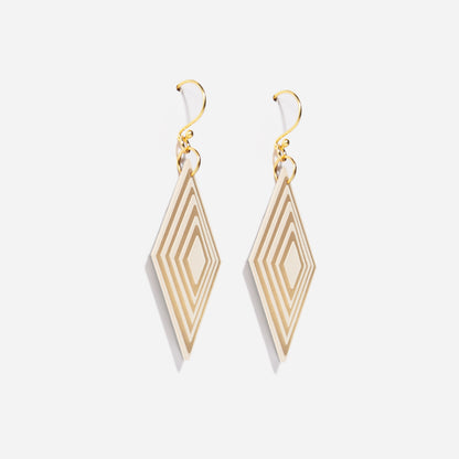 Cream & Pearlescent Taupe Diamond Geometric Earrings