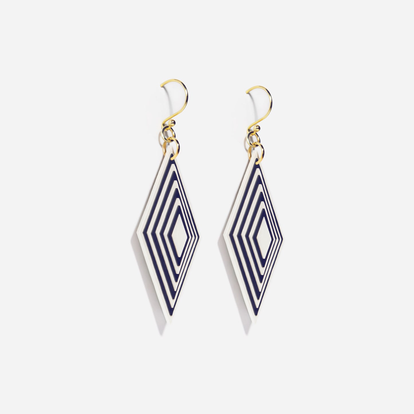 Pearlescent White & Navy Diamond Geometric Earrings